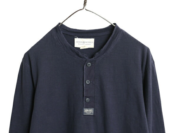 デニム&サプライ ラルフローレン ヘンリーネック 長袖 Tシャツ メンズ М / 古着 ポロ ロンT カットソー シングルステッチ スラブ織り 無地