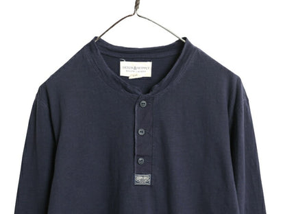 デニム&サプライ ラルフローレン ヘンリーネック 長袖 Tシャツ メンズ М / 古着 ポロ ロンT カットソー シングルステッチ スラブ織り 無地