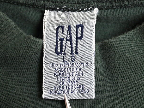 90s USA製 オールド ギャップ モックネック 長袖 Tシャツ メンズ L / オールド 無地 ロンT シングルステッチ ヘビーウェイト カットソー 緑
