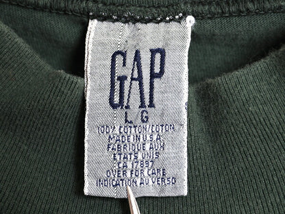 90s USA製 オールド ギャップ モックネック 長袖 Tシャツ メンズ L / オールド 無地 ロンT シングルステッチ ヘビーウェイト カットソー 緑