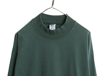 90s USA製 オールド ギャップ モックネック 長袖 Tシャツ メンズ L / オールド 無地 ロンT シングルステッチ ヘビーウェイト カットソー 緑