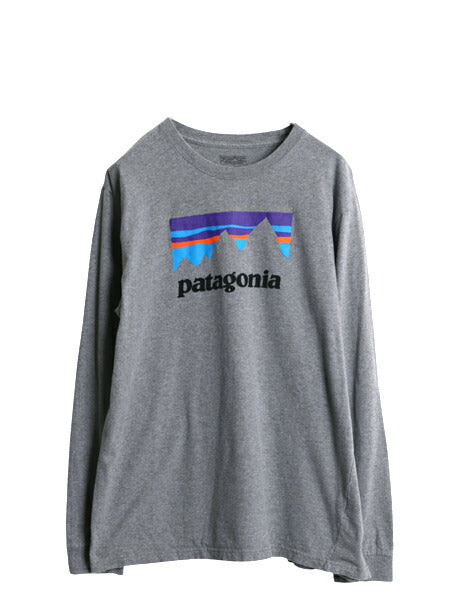 パタゴニア プリント 長袖 Tシャツ メンズ L / 古着 17年製 アウトドア ロンT ロングスリーブ P-6 グラフィック ステッカー ロゴT グレー