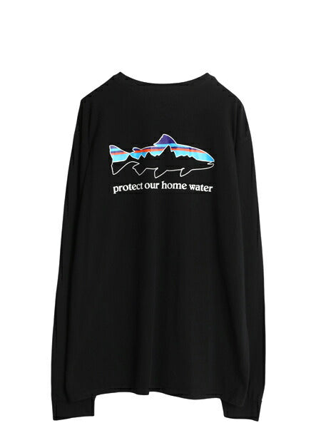 パタゴニア 両面 プリント 長袖 Tシャツ メンズ L / アウトドア ロンT フィッツロイ トラウト カットソー グラフィック バックプリント 黒