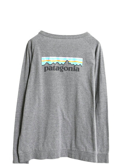 パタゴニア 両面 プリント 長袖 Tシャツ レディース М / 古着 19年製 アウトドア ロンT ロングスリーブ ロゴT P6 バックプリント グレー