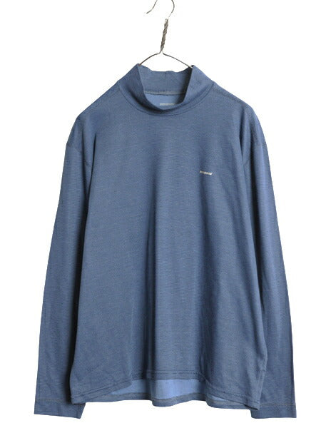 00s USA製 パタゴニア モックネック キャプリーン 長袖 Tシャツ メンズ L / 03年製 オールド ロンT ボーダー ストレッチ アンダーシャツ 青