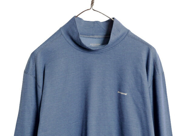 00s USA製 パタゴニア モックネック キャプリーン 長袖 Tシャツ メンズ L / 03年製 オールド ロンT ボーダー ストレッチ アンダーシャツ 青