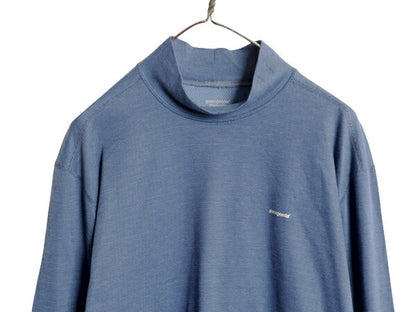 00s USA製 パタゴニア モックネック キャプリーン 長袖 Tシャツ メンズ L / 03年製 オールド ロンT ボーダー ストレッチ アンダーシャツ 青