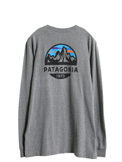 パタゴニア 両面 プリント 長袖 Tシャツ メンズ M 19年製 ロンT ロゴT ロングスリーブ グラフィック フィッツロイ スコープ カットソー 灰