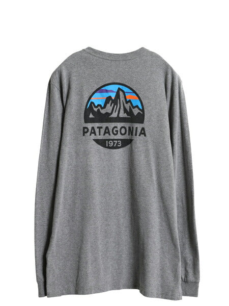 パタゴニア 両面 プリント 長袖 Tシャツ メンズ M 19年製 ロンT ロゴT ロングスリーブ グラフィック フィッツロイ スコープ カットソー 灰
