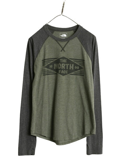 ノースフェイス ロゴ プリント 長袖 ベースボール Tシャツ メンズ S / 古着 アウトドア ラグラン ロンT ロゴT ロングTシャツ 前V ツートン