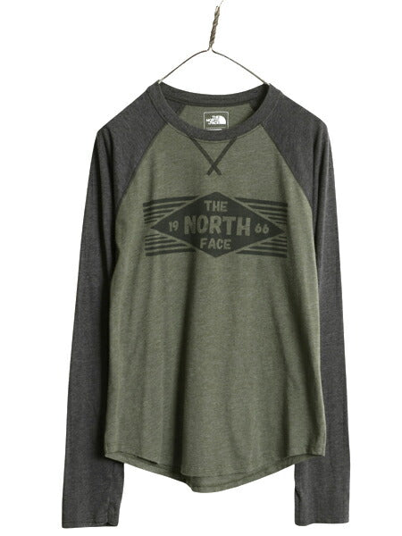 ノースフェイス ロゴ プリント 長袖 ベースボール Tシャツ メンズ S / 古着 アウトドア ラグラン ロンT ロゴT ロングTシャツ 前V ツートン