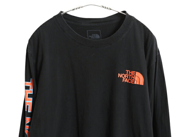 ノースフェイス プリント 長袖 Tシャツ メンズ L アウトドア ロンT ロングスリーブ カットソー 袖プリント ワンポイント シンプル ブラック