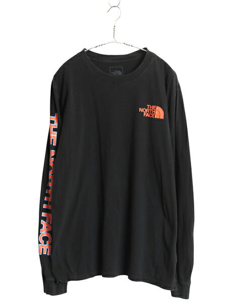 ノースフェイス プリント 長袖 Tシャツ メンズ L アウトドア ロンT ロングスリーブ カットソー 袖プリント ワンポイント シンプル ブラック