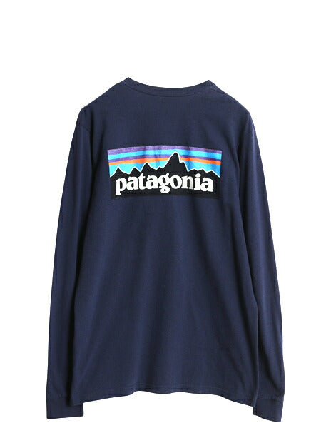パタゴニア 両面 プリント 長袖 Tシャツ メンズ M 18年製 アウトドア ロンT ロングスリーブ P6 バックプリント ボックスロゴ カットソー 紺