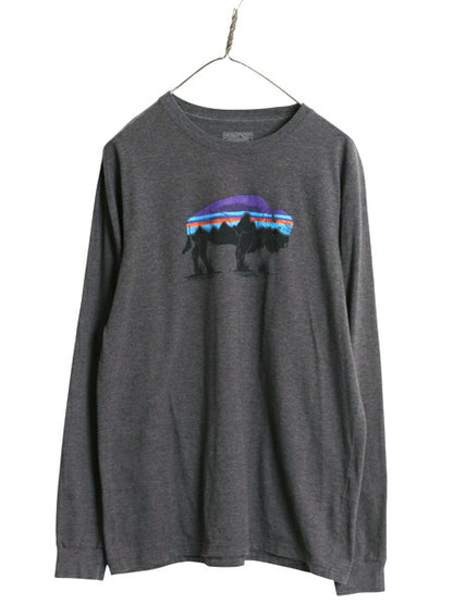 パタゴニア プリント 長袖 Tシャツ メンズ М 古着 17年製 アウトドア ロンT ロングスリーブ フィッツロイ バイソン イラスト グラフィック
