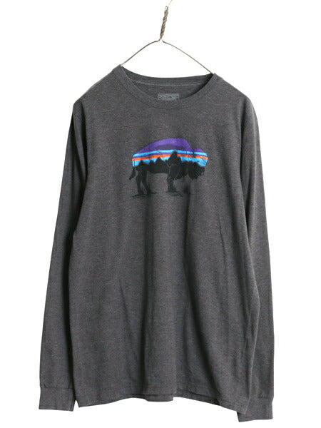 パタゴニア プリント 長袖 Tシャツ メンズ М 古着 17年製 アウトドア ロンT ロングスリーブ フィッツロイ バイソン イラスト グラフィック