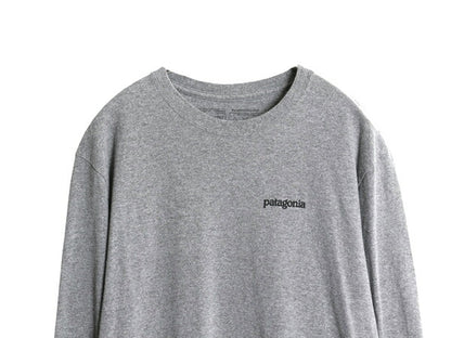 パタゴニア 両面 プリント 長袖 Tシャツ メンズ L 古着 アウトドア ロンT ロングスリーブ グラフィック アート イラスト カットソー グレー