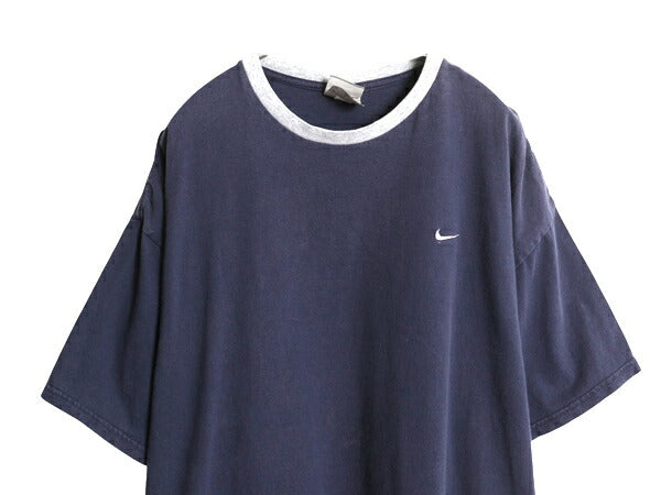 00s ナイキ ワンポイント スモール スウッシュ 刺繍 半袖 Tシャツ メンズ XXL オールド ヘビーウェイト リンガー カットソー 大きいサイズ