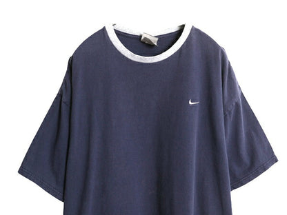 00s ナイキ ワンポイント スモール スウッシュ 刺繍 半袖 Tシャツ メンズ XXL オールド ヘビーウェイト リンガー カットソー 大きいサイズ
