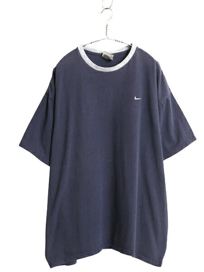 00s ナイキ ワンポイント スモール スウッシュ 刺繍 半袖 Tシャツ メンズ XXL オールド ヘビーウェイト リンガー カットソー 大きいサイズ