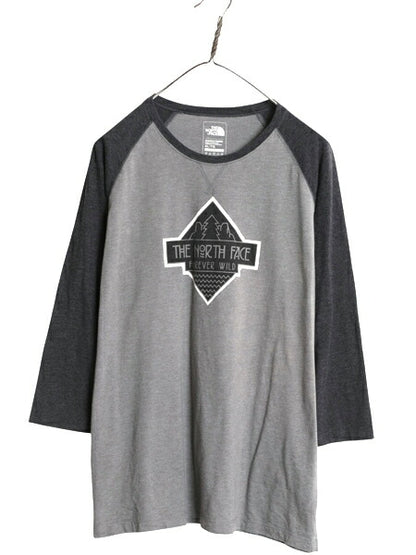 ノースフェイス ロゴ プリント ベースボール Tシャツ レディース XL / アウトドア 7分丈 ラグラン ロンT ロゴT 長袖Tシャツ 前V ツートン