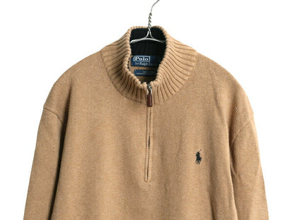 00s ポロ ラルフローレン コットン ニット セーター メンズ XL / オールド ハイネック ハーフジップ ワンポイント リブ編み 大きいサイズ
