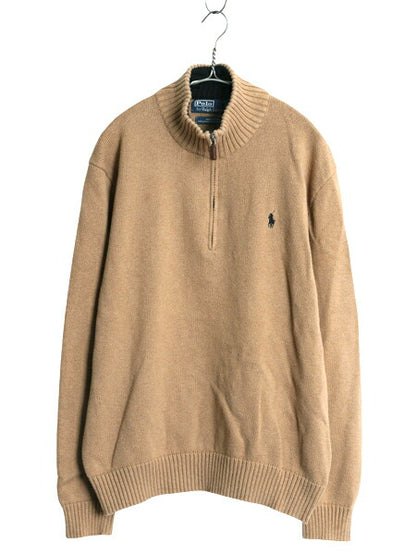 00s ポロ ラルフローレン コットン ニット セーター メンズ XL / オールド ハイネック ハーフジップ ワンポイント リブ編み 大きいサイズ