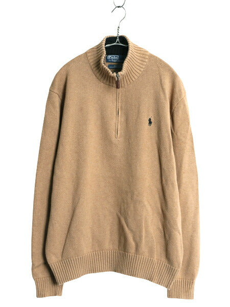 00s ポロ ラルフローレン コットン ニット セーター メンズ XL / オールド ハイネック ハーフジップ ワンポイント リブ編み 大きいサイズ