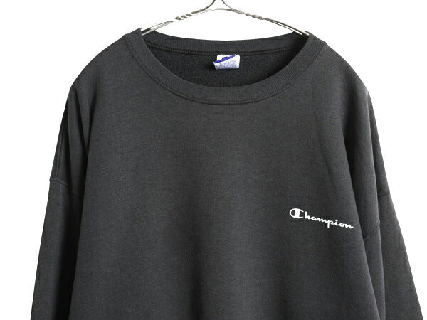 90s チャンピオン ワンポイント スウェット メンズ レディース XL オールド 裏起毛 トレーナー スクリプト ロゴ プリント 大きいサイズ 灰