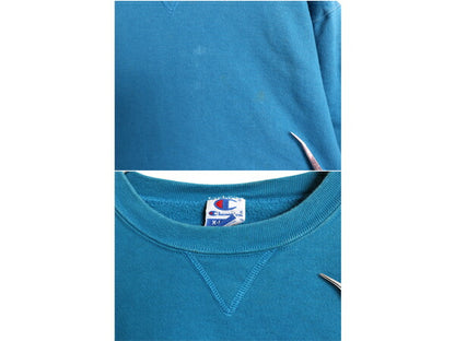 90s チャンピオン 無地 スウェット XL 小さめ メンズ L 程 古着 オールド トレーナー 前V 裏起毛 ワンポイント ブランク ヘビーウェイト 青