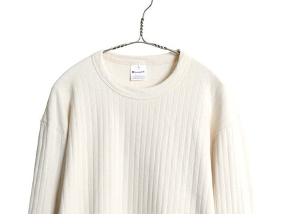 90s USA製 チャンピオン 長袖 Tシャツ メンズ L / オールド リブ編み 針抜き ロンT ロングスリーブ カットソー ストレッチ 無地 ナチュラル