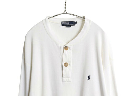90s ポロ ラルフローレン ヘンリーネック 長袖 Tシャツ メンズ XL 古着 オールド ロンT リブ編み アンダーシャツ カットソー 大きいサイズ