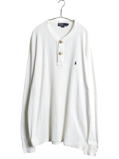 90s ポロ ラルフローレン ヘンリーネック 長袖 Tシャツ メンズ XL 古着 オールド ロンT リブ編み アンダーシャツ カットソー 大きいサイズ