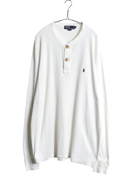 90s ポロ ラルフローレン ヘンリーネック 長袖 Tシャツ メンズ XL 古着 オールド ロンT リブ編み アンダーシャツ カットソー 大きいサイズ