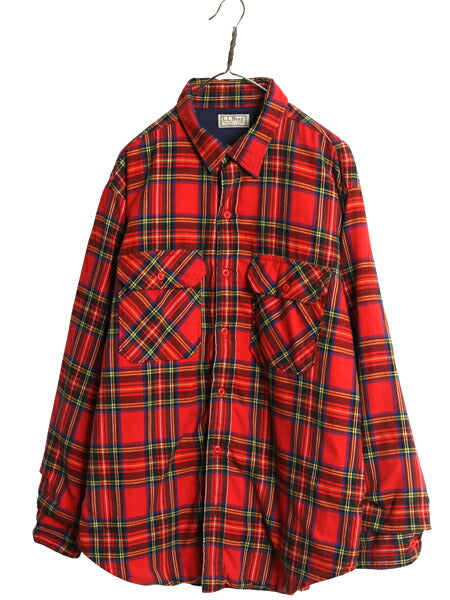 80s USA製 エルエルビーン チェック 長袖 フランネル シャツ メンズ XL / ヴィンテージ 長袖シャツ 中綿 キルティング ライナー付き ネル