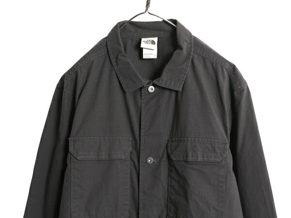 ノースフェイス 長袖 シャツ ジャケット メンズ XL / 古着 アウトドア 無地 リップストップ ストレッチ コットン 茶タグ 大きいサイズ 濃灰