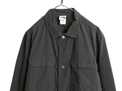ノースフェイス 長袖 シャツ ジャケット メンズ XL / 古着 アウトドア 無地 リップストップ ストレッチ コットン 茶タグ 大きいサイズ 濃灰