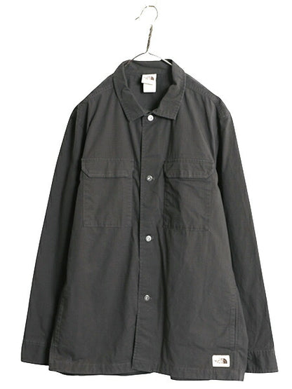 ノースフェイス 長袖 シャツ ジャケット メンズ XL / 古着 アウトドア 無地 リップストップ ストレッチ コットン 茶タグ 大きいサイズ 濃灰