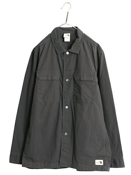 ノースフェイス 長袖 シャツ ジャケット メンズ XL / 古着 アウトドア 無地 リップストップ ストレッチ コットン 茶タグ 大きいサイズ 濃灰