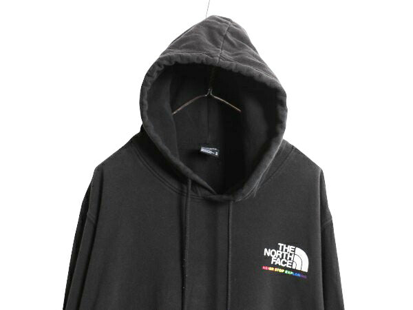 ノースフェイス 両面 プリント スウェット フード パーカー メンズ XL 古着 グラフィック プルオーバー トレーナー 裏起毛 大きいサイズ 黒