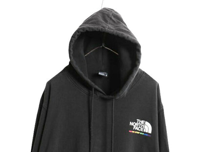 ノースフェイス 両面 プリント スウェット フード パーカー メンズ XL 古着 グラフィック プルオーバー トレーナー 裏起毛 大きいサイズ 黒
