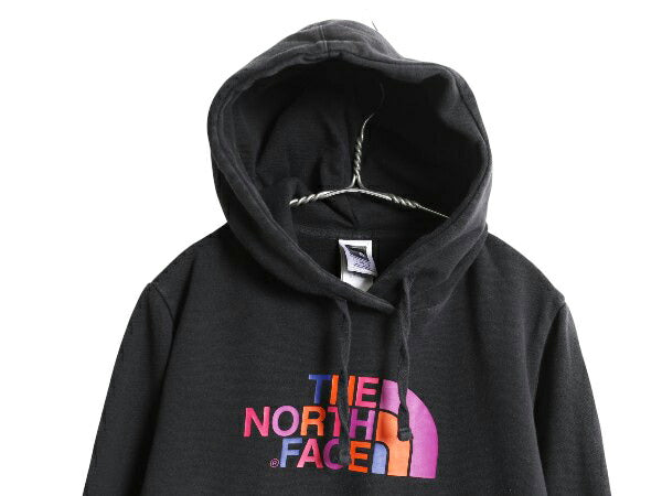 US企画 ノースフェイス プリント スウェット フード パーカー レディース L / 古着 アウトドア プルオーバー トレーナー 裏起毛 ブラック