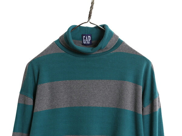90s オールド ギャップ タートルネック ボーダー 長袖 Tシャツ メンズ L / ロンT スムース ストレッチ コットン シングルステッチ ツートン