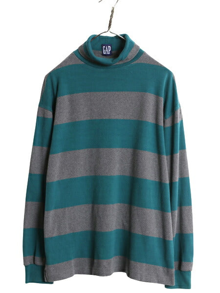 90s オールド ギャップ タートルネック ボーダー 長袖 Tシャツ メンズ L / ロンT スムース ストレッチ コットン シングルステッチ ツートン