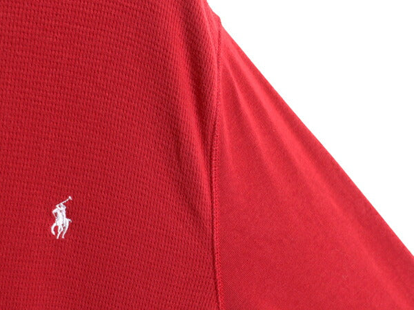 ポロ ラルフローレン 長袖 サーマル Tシャツ メンズ L / ロンT ワッフル カットソー ワンポイント ストレッチ インナー シンプル 袖切替 赤