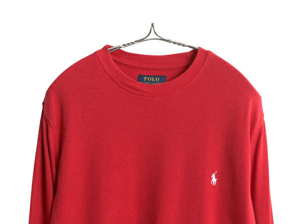 ポロ ラルフローレン 長袖 サーマル Tシャツ メンズ L / ロンT ワッフル カットソー ワンポイント ストレッチ インナー シンプル 袖切替 赤
