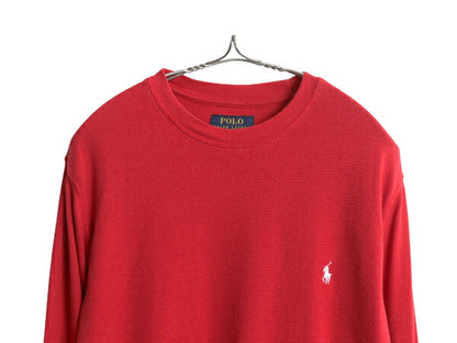 ポロ ラルフローレン 長袖 サーマル Tシャツ メンズ L / ロンT ワッフル カットソー ワンポイント ストレッチ インナー シンプル 袖切替 赤