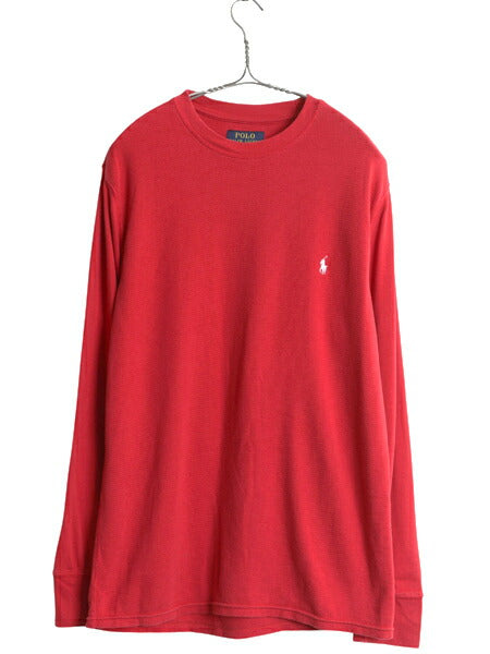 ポロ ラルフローレン 長袖 サーマル Tシャツ メンズ L / ロンT ワッフル カットソー ワンポイント ストレッチ インナー シンプル 袖切替 赤