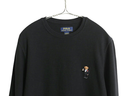 ポロベア ポロ ラルフローレン 長袖 サーマル Tシャツ メンズ М ロンT ワッフル ワンポイント キャラクター カットソー シンプル ブラック
