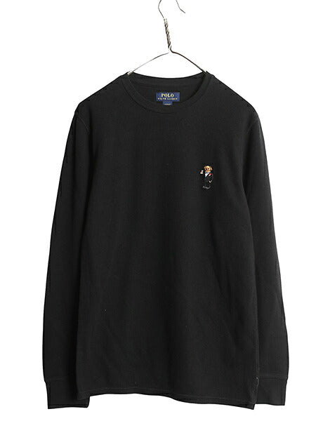 ポロベア ポロ ラルフローレン 長袖 サーマル Tシャツ メンズ М ロンT ワッフル ワンポイント キャラクター カットソー シンプル ブラック